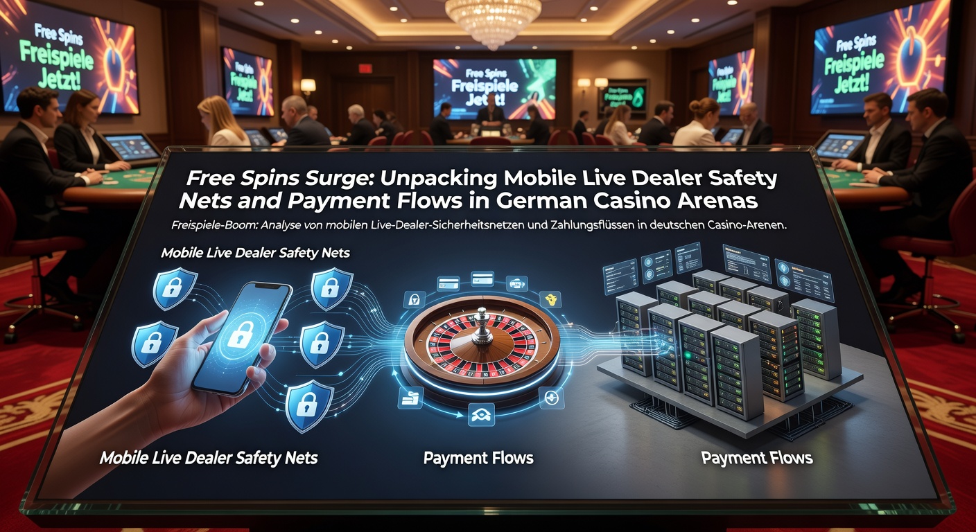 Grafik mit Zahlungsflüssen, Sicherheitsprotokollen und Free-Spins-Symbolen in einem mobilen Live-Casino-Interface für den deutschen Markt