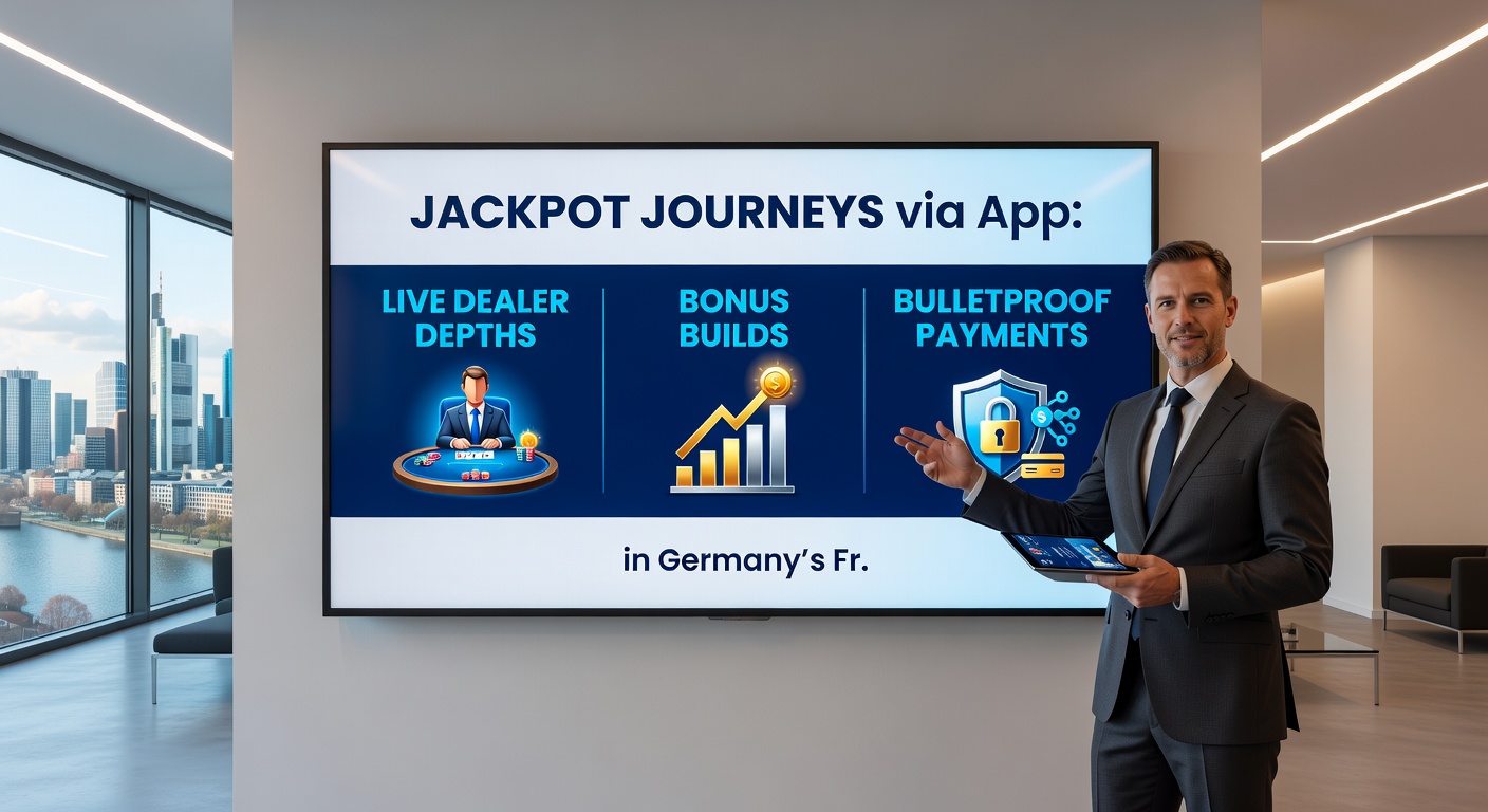 Live-Dealer am Tisch mit App-Schnittstelle, Bonus-Icons und sicheren Zahlungssymbolen in einem deutschen Casino-App